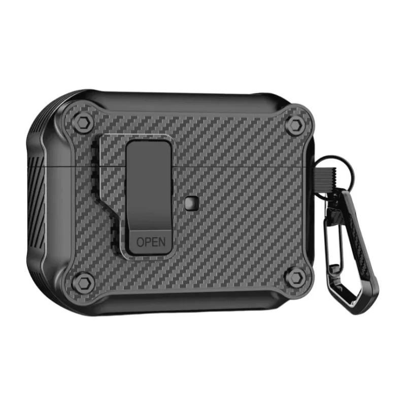 Yoobao Compatibility AirPods4 TPU Automatic Lid, Carbon Fiber Texture Impact Resistant Headphone Cases-0