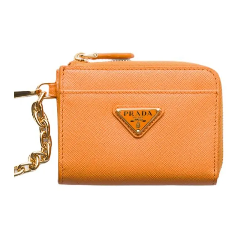 PRADA Saffiano Calfskin Wallet Trumpets Women's Amber-4