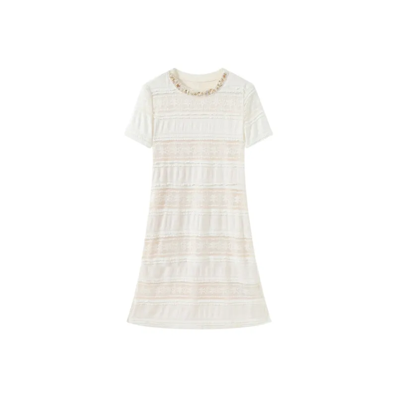Fish Rabbits Spring Summer Short Sleeved Dress Women's Milk White Long-4