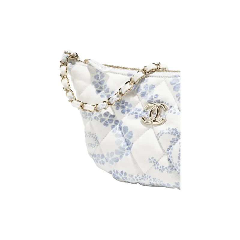 CHANEL Coco Denim Hobo Bag Shoulder Bag Tubas Women's White & Blue-3