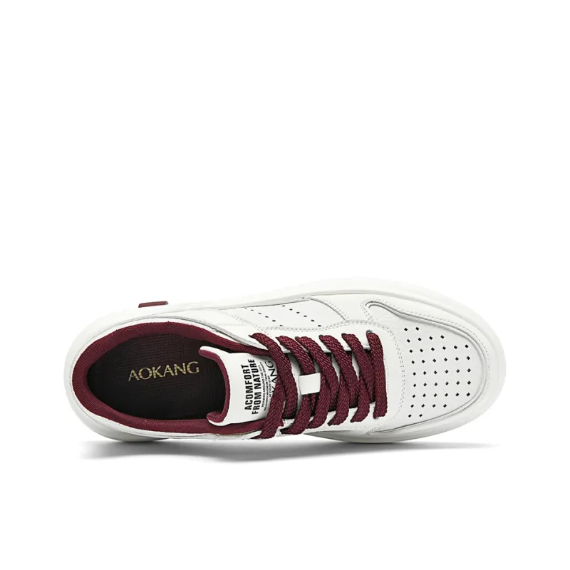 AOKANG Air Force One Series Skateboard Shoes Men Low Top White Red, White Brown-31