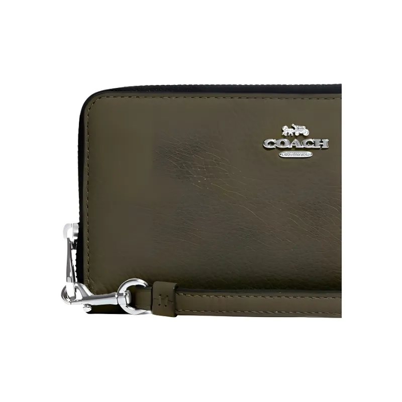 COACH Zip Around Pebbled Leather Wrist Bag Card Holder Wallet Women's Olive Brown-3