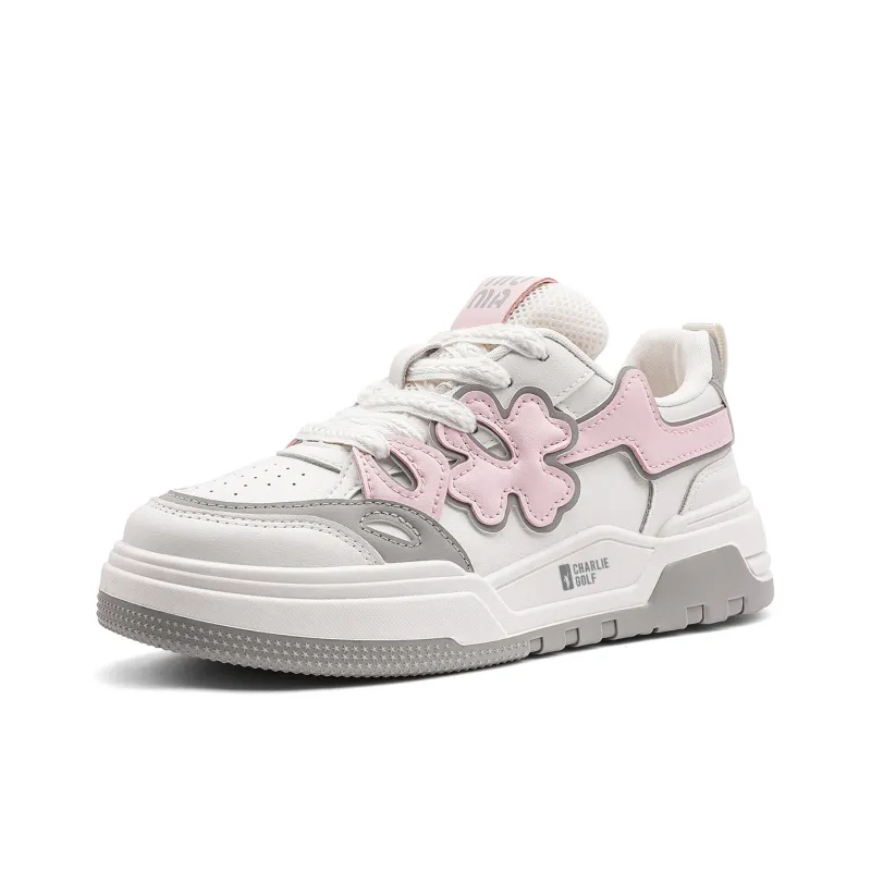 CHARLIE GOLF Anti Slip Wear Resistant Low Top Skateboard Shoes Women's Beige Pink-0