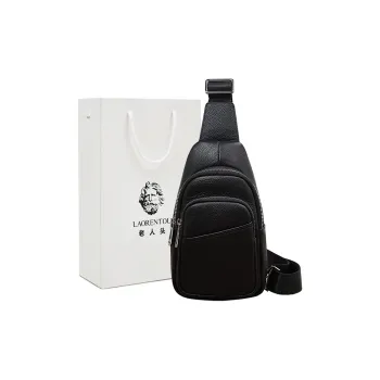 Old Man's Head Top Grain Cow Leather Sling Bag Men's Black