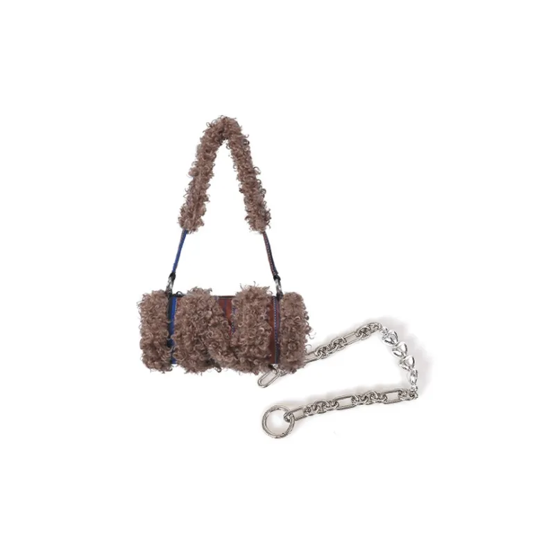 REBIRTH Denim Fabric With Eco Friendly Fleece Crossbody Cylinder Underarm Shoulder Bag Women's Multicolor-0