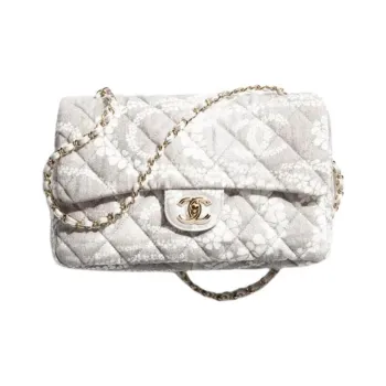 CHANEL Coco Denim Shoulder Bag Extra Large Women's Gray & White