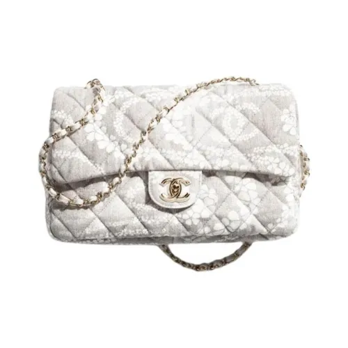 CHANEL White Denim Shoulder Bag Extra Large Women's Gray & White
