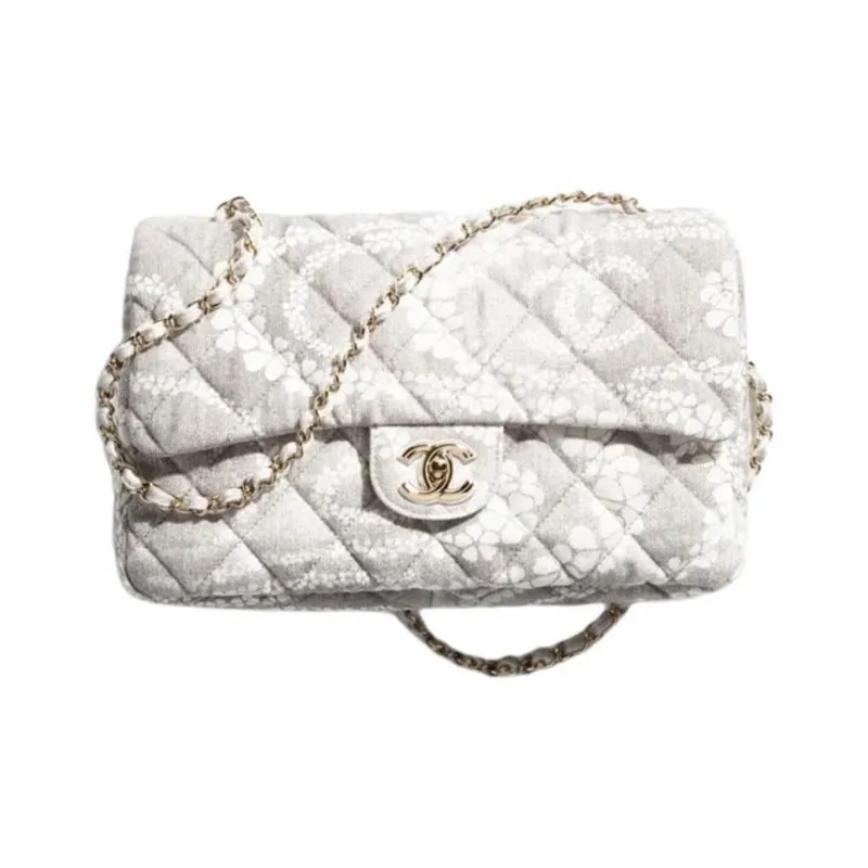 CHANEL Coco Denim Shoulder Bag Extra Large Women's Gray & White-0