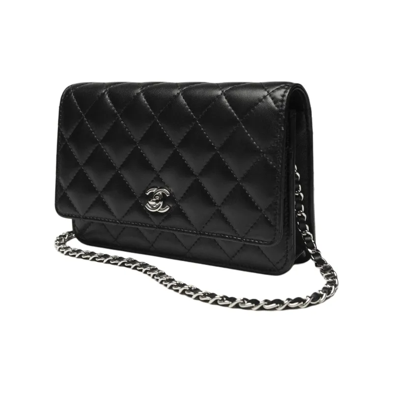 CHANEL Lambskin Wallet, Shoulder Bag Women's Black-3