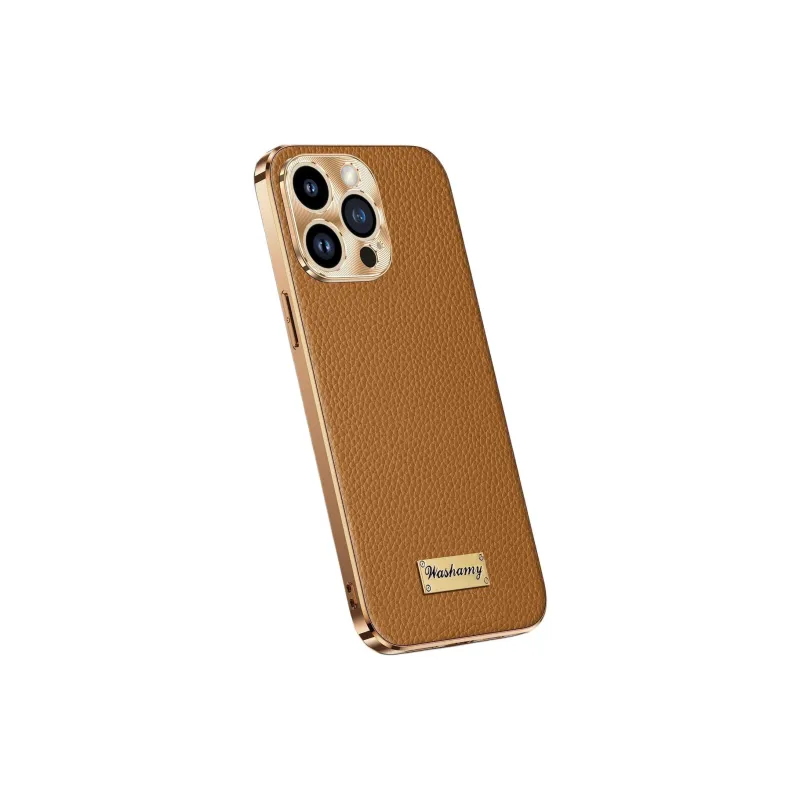 Record Star Leather Material Electroplated Cow Leather Phone Cases Compatibility With Apple 15 Pro Business Formal-8