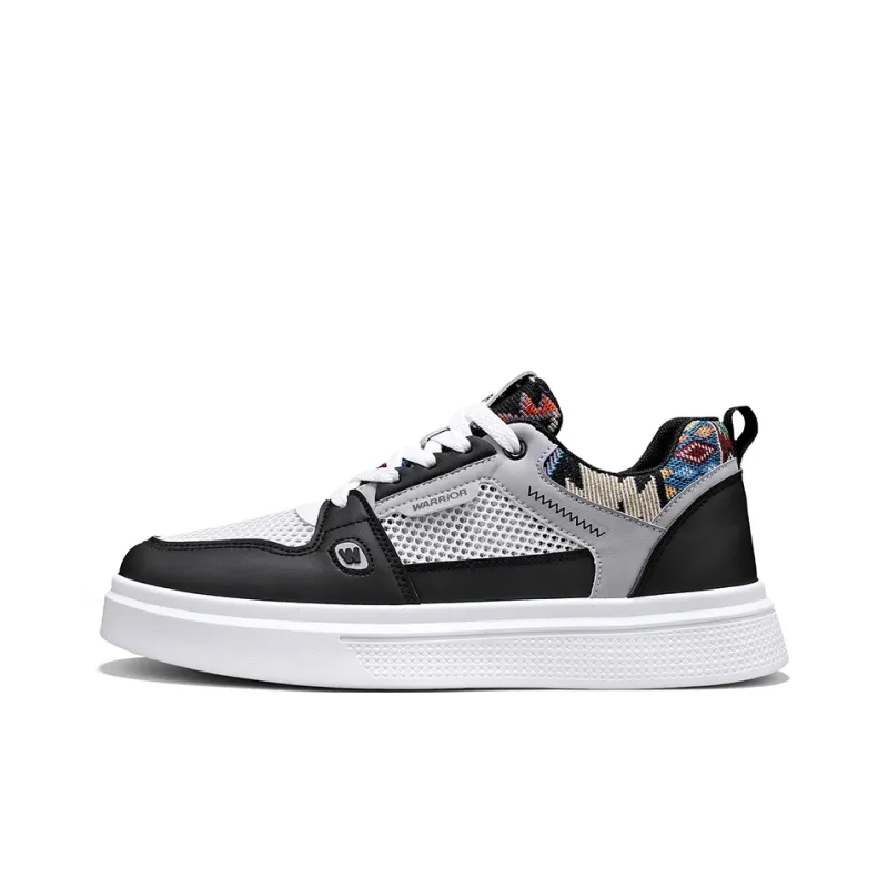 Warrior Abrasion Resistant Breathable Height Increasing Low Top Skateboard Shoes Men's Black White Gray-0