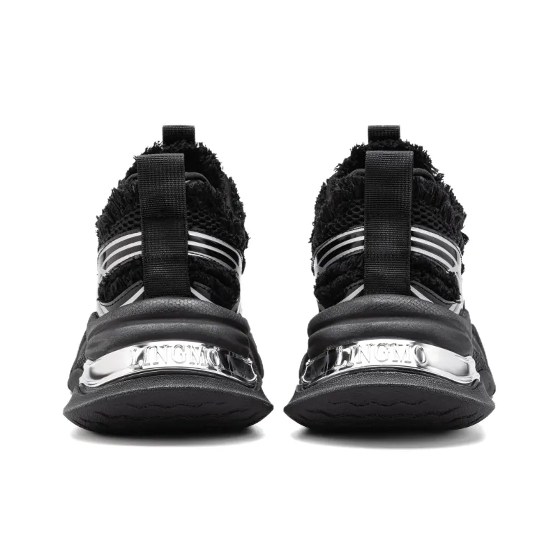 LINGMO Slip Resistant, Abrasion Resistant, Breathable, Height Increasing Low Top Chunky Sneakers Unisex White-27