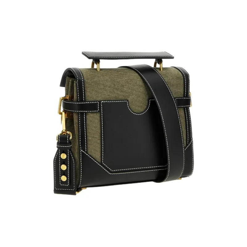 BALMAIN B BUZZ Cotton Fabric Shoulder Bag, Crossbody Bag, Handbag Women's Green-1