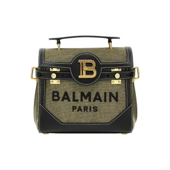 BALMAIN B BUZZ Cotton Fabric Shoulder Bag, Crossbody Bag, Handbag Women's Green