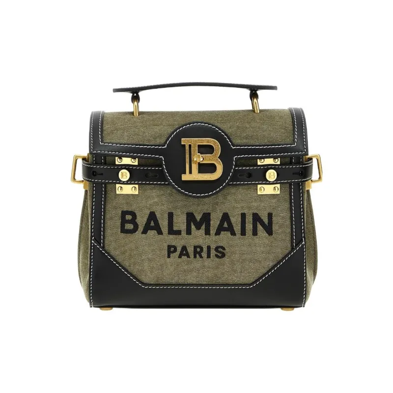BALMAIN B BUZZ Cotton Fabric Shoulder Bag, Crossbody Bag, Handbag Women's Green-0