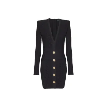 BALMAIN SS25 Long Sleeved Dress Women's Black