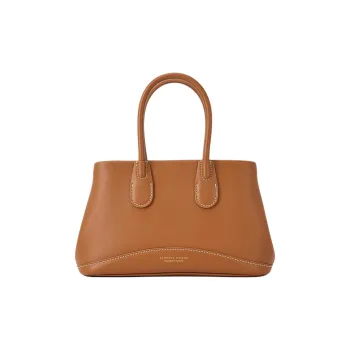 VANESSA HOGAN Cow Leather Tote Bag, Shopping Bag, Handbag Medium Size Women's Nut Brown/Shoal White