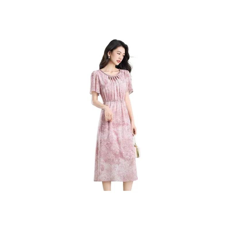 Mylan Summer Short Sleeved Dress Cinched Waist Women's-0