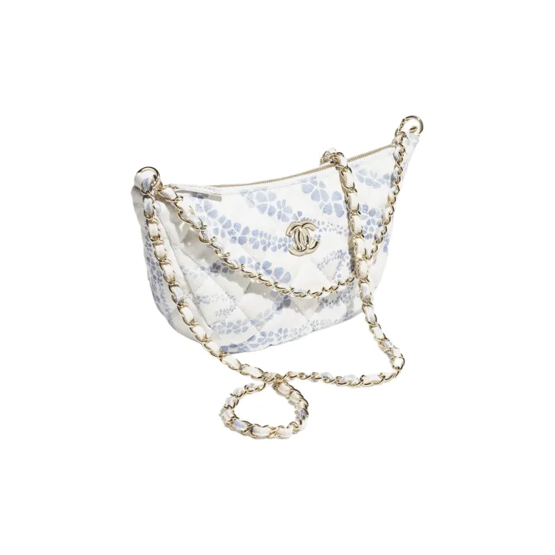 CHANEL Coco Denim Hobo Bag Shoulder Bag Tubas Women's White & Blue-1