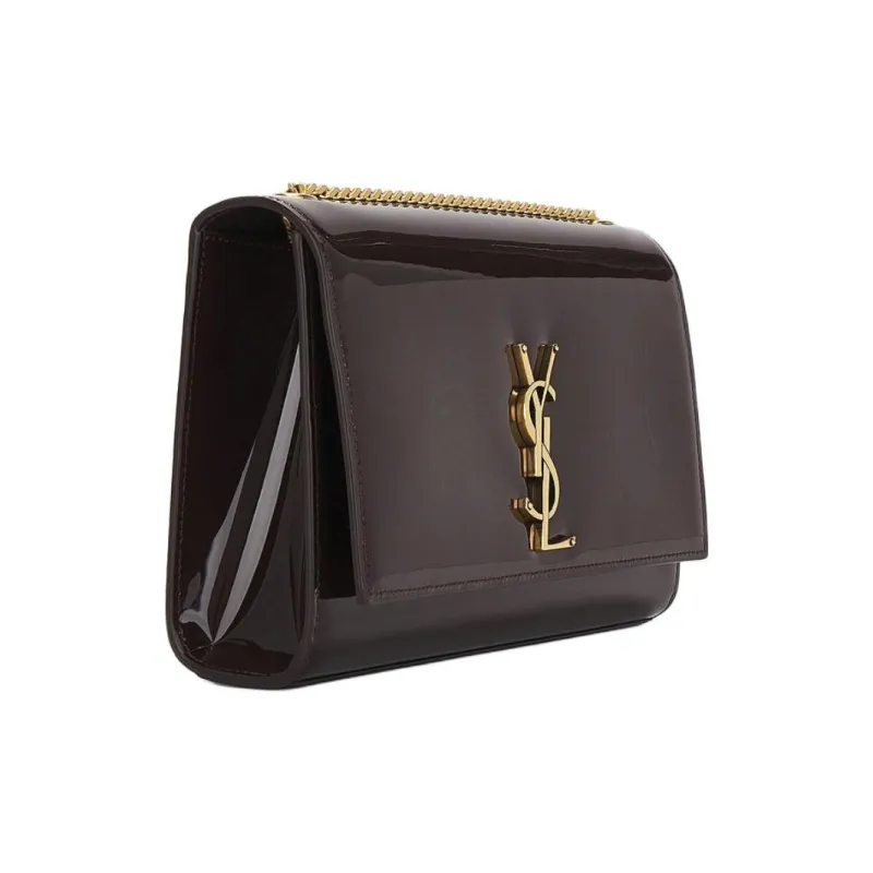SAINT LAURENT Patent Leather Crossbody Bag, Shoulder Bag Medium Size Women's Black-2