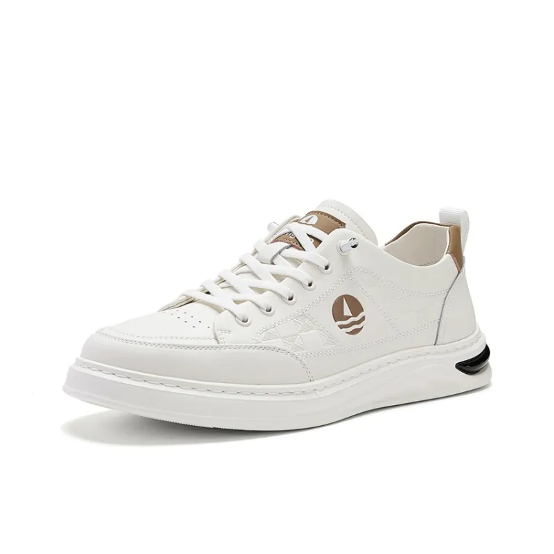 NAVIGARE Small Sailboat Low Top Skateboard Shoes Men's White Khaki-1