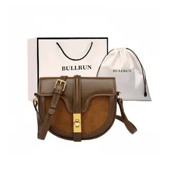 Bullrun Microfiber Synthetic Leather Saddle Bag, Shoulder Bag, Crossbody Bag Women's Brown