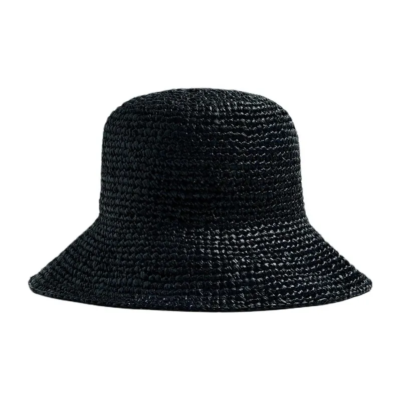 ZARA Raffia Fiber Bucket Hats Men's Black-0