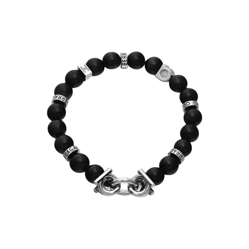 FERRAGAMO Molten Rock Pearl, Brass, Semi Precious Stone Bracelets Men's Black-0