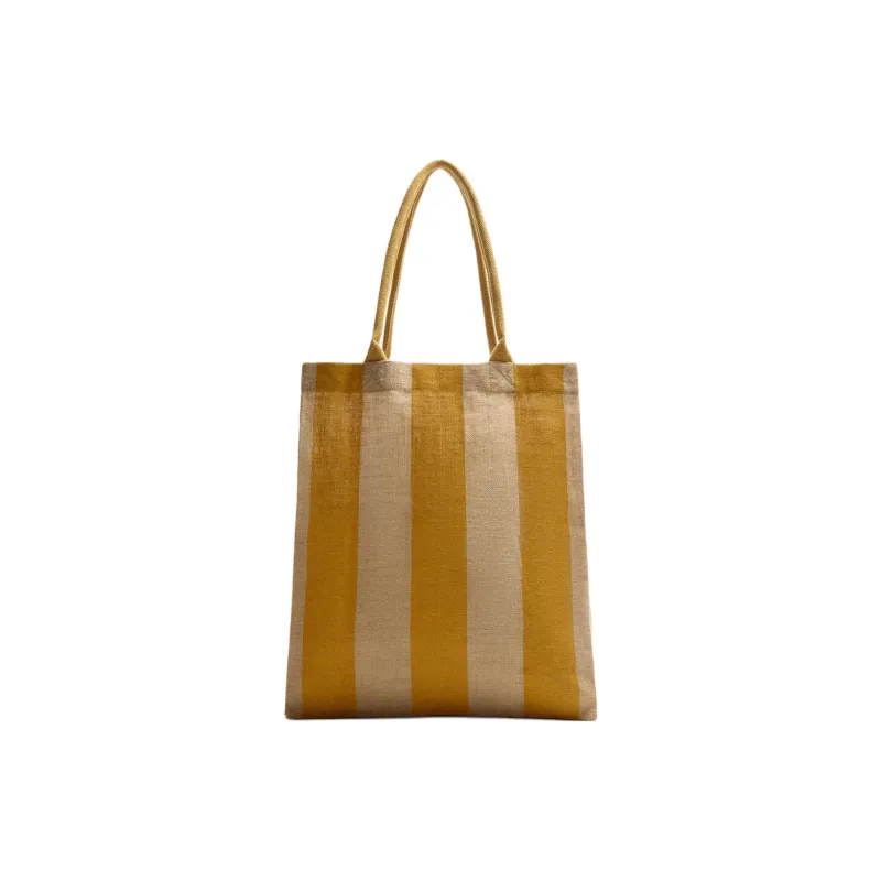 ZARA Jute Tote Bag, Shopping Bag, Shoulder Bag Unisex Yellow & Beige-0