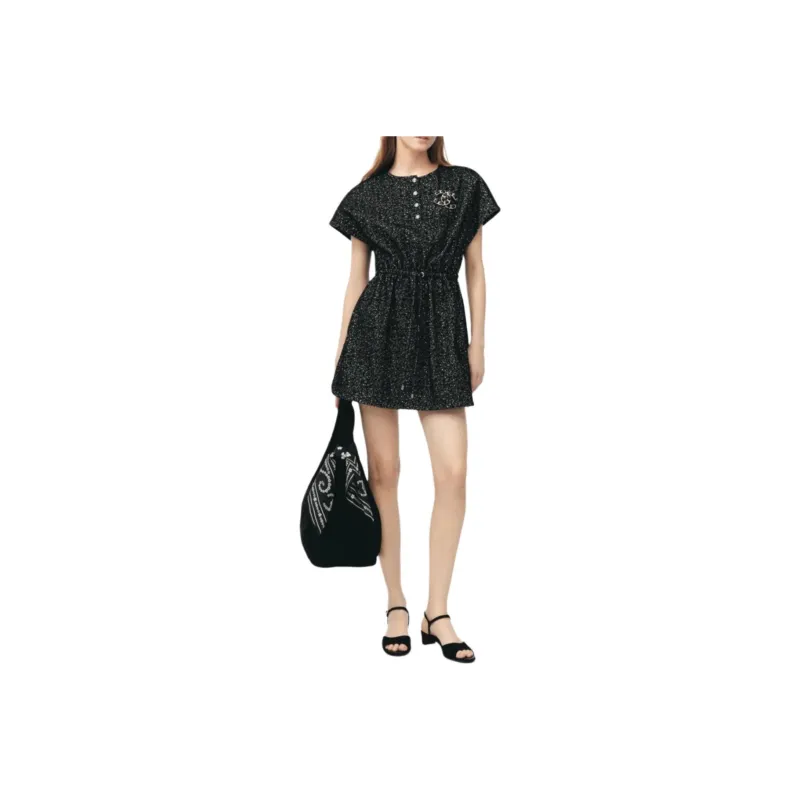 CHANEL Short Sleeved Dress Women's Black-0