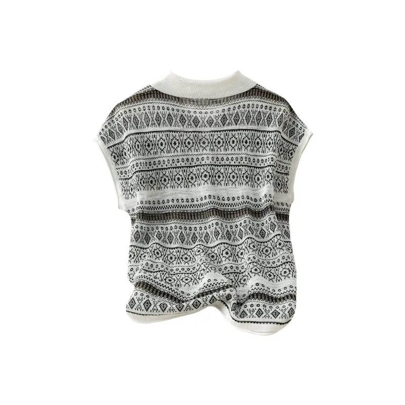 TOUCH Knitwear Women's Black Floral Stripes-1