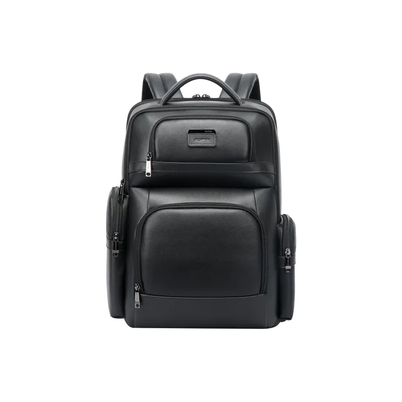 BOPAI Cow Leather With Fabric Backpack Handbag Regular Men's Black-1