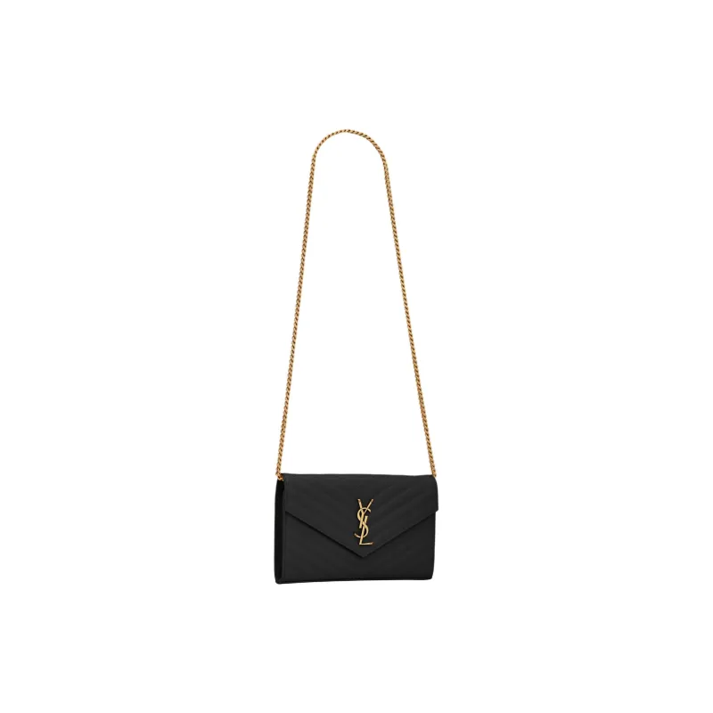 SAINT LAURENT CASSANDRE Calfskin Wallet, Crossbody Bag, Shoulder Bag Women's Black Gold-1