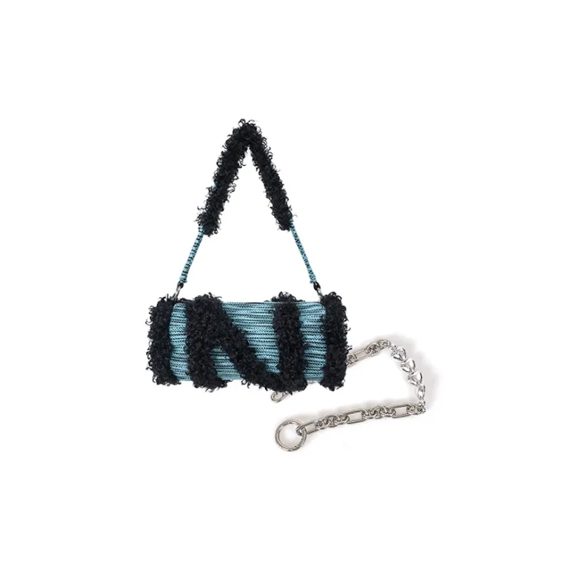REBIRTH Denim Fabric With Eco Friendly Fleece Crossbody Cylinder Underarm Shoulder Bag Women's Multicolor-12