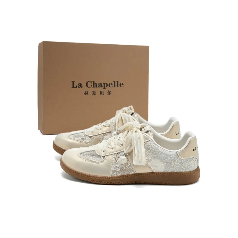 La Chapelle Anti Slip Wear Resistant Low Top Skateboard Shoes Women's Beige-1