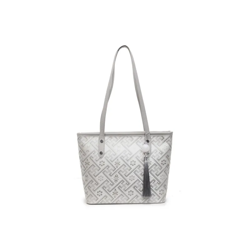 Miss Angel Fabric Tote Bag, Shopping Bag, Shoulder Bag Women's White/Silver-3