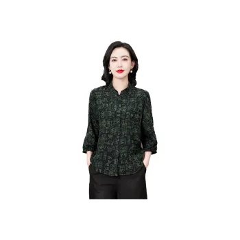 Yi Mengyuan Shirts Women's Black Green Floral