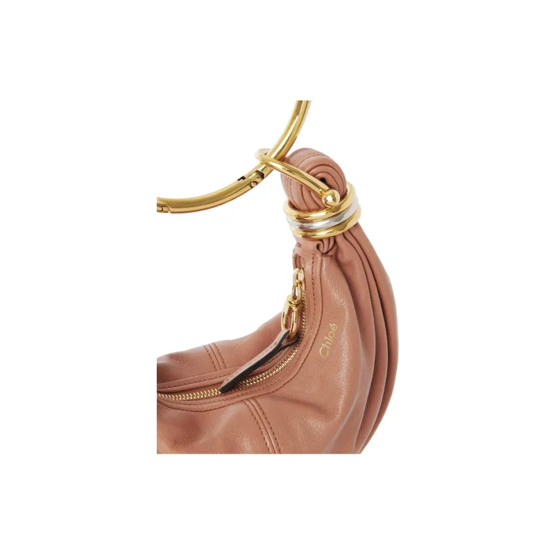 Chloe Buffalo Leather Hobo Bag, Shoulder Bag, Crossbody Bag, Handbag Mini Women's Wooden Orange-3