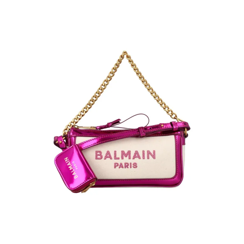 BALMAIN B ARMY Canvas Shoulder Bag Women's Red & Beige-0