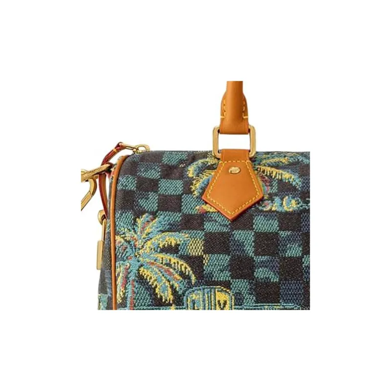 LOUIS VUITTON Speedy Leather Trim One Shoulder Handbag Regular Women's Blue & Multicolor-4