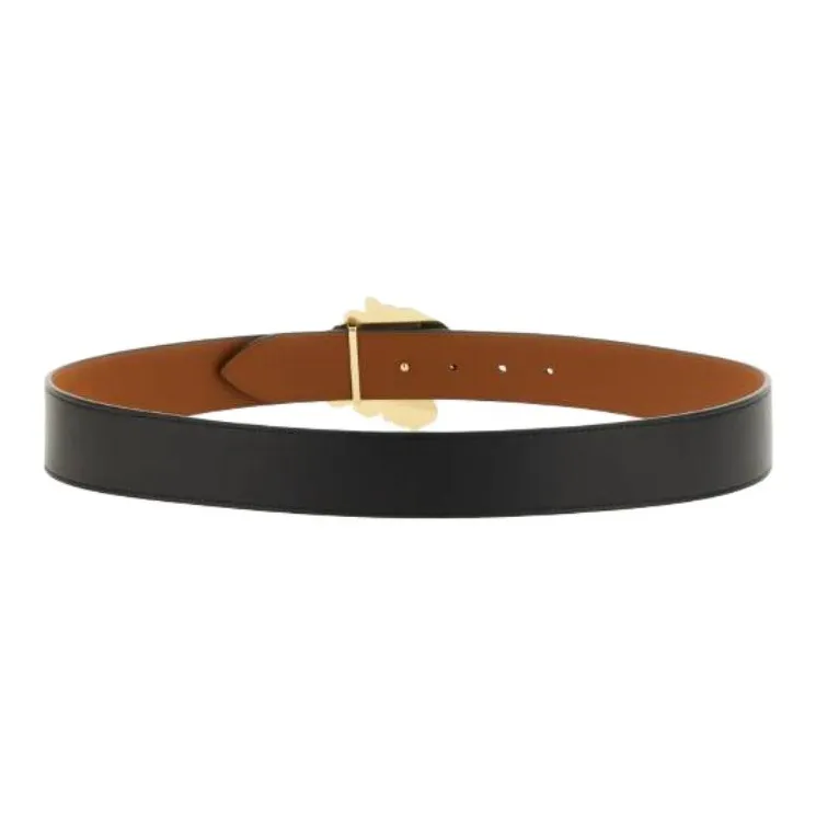 KENZO Calfskin Leather Belts Men's Black Width 4CM-1