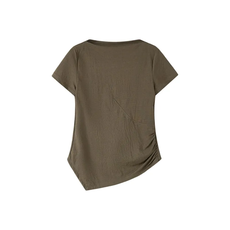 TAGEECHITA Slim Fit Slimming Boat Neck Deconstruction T Shirt Women's-1