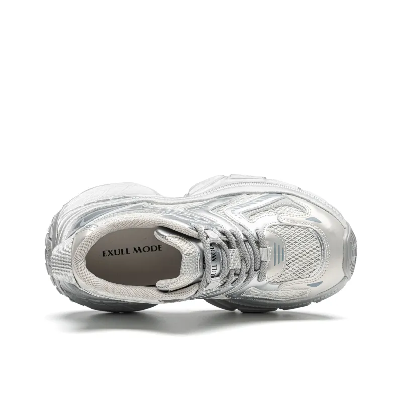 EXULL Q Slip Resistant, Breathable, Lightweight, Height Increasing Low Top Chunky Sneakers Women's Silver-1