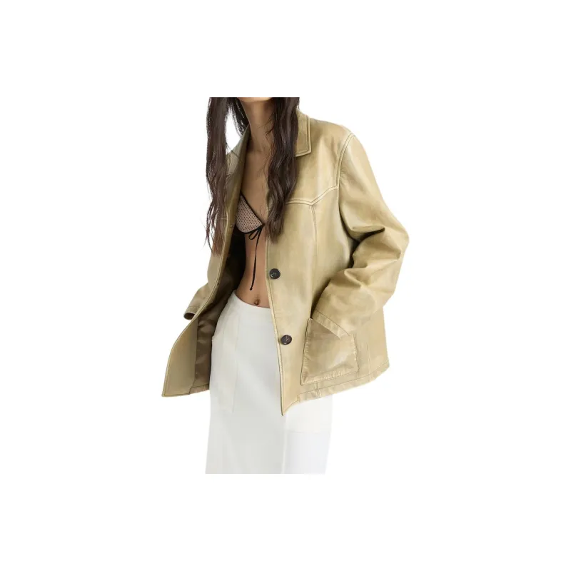 PRADA SS25 Leather Jacket Women's Beige-3