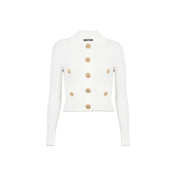 BALMAIN Cropped Ribbed knit Cardigan