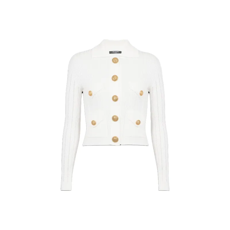 BALMAIN Cropped Ribbed knit Cardigan-0