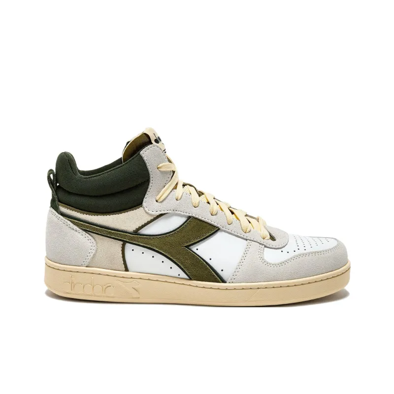 Diadora Magic Basket Anti Slip Wear Resistant Mid Top Skateboard Shoes Unisex White-1