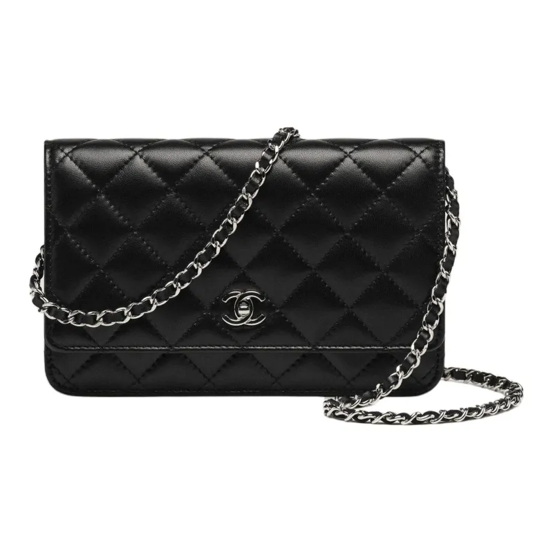 CHANEL Lambskin Wallet, Shoulder Bag Women's Black-1
