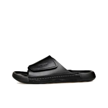 PT'SON PU Polyurethane Cut Out Slip Resistant Slide Slippers Men's Black