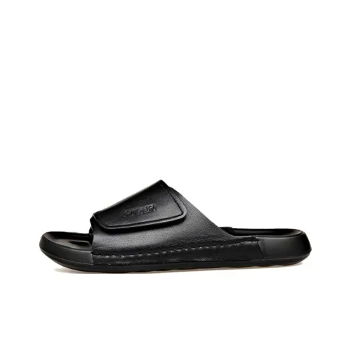 PT'SON PU Polyurethane Cut Out Slip Resistant Slide Slippers Men's Black
